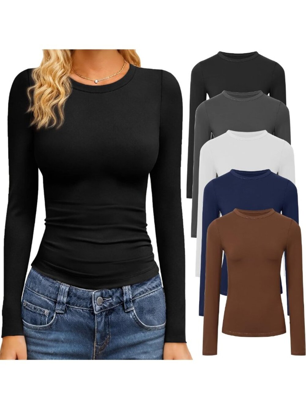 3 Pack Women's Long Sleeve Crew Neck Tops - Cozy Fall & Winter Essentials